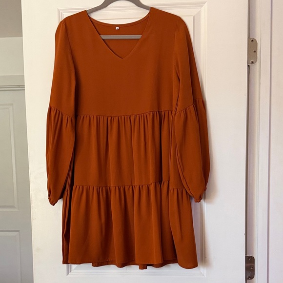 Elegant Caramel/Rust Tiered Dress - Picture 3 of 5